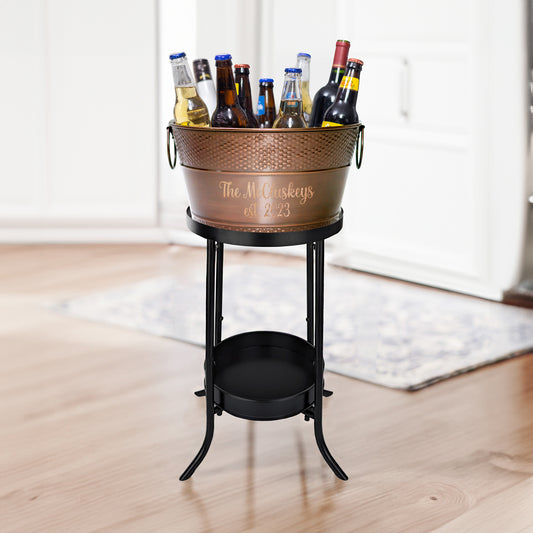 Personalized Beverage Bucket Medium Hammered with Floor Stand - Old Tavern Copper Finish by BREKX