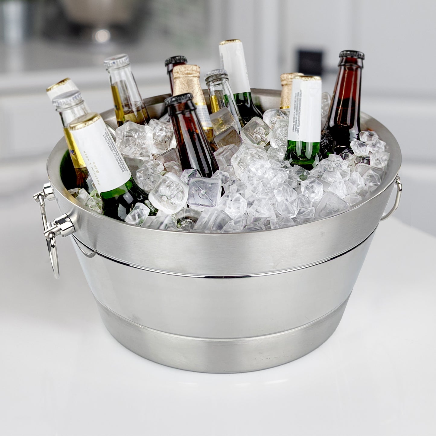 Personalized Insulated Brushed Ribbed Beverage Bucket with Floor Stand - BREKX Hammered Anchored with Stand