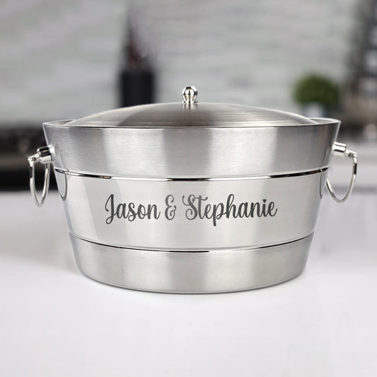 Personalized Ice Bucket with Lid - Brush Ribbed Stainless Steel Anchored by BREKX