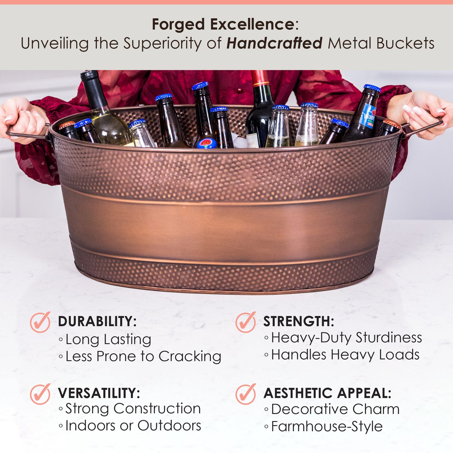 Personalized Beverage Tub Large Hammered Copper Finish - Aspen