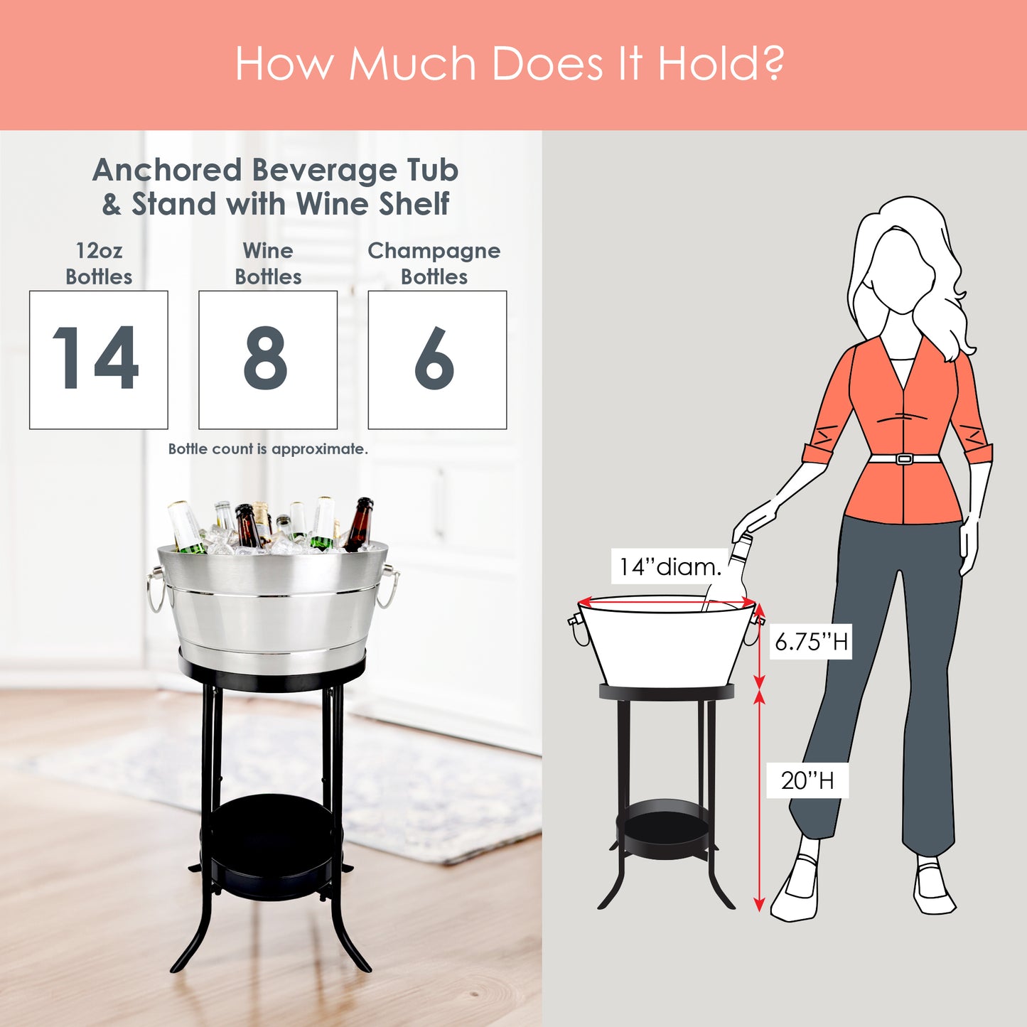 Personalized Insulated Brushed Ribbed Beverage Bucket with Floor Stand - BREKX Hammered Anchored with Stand