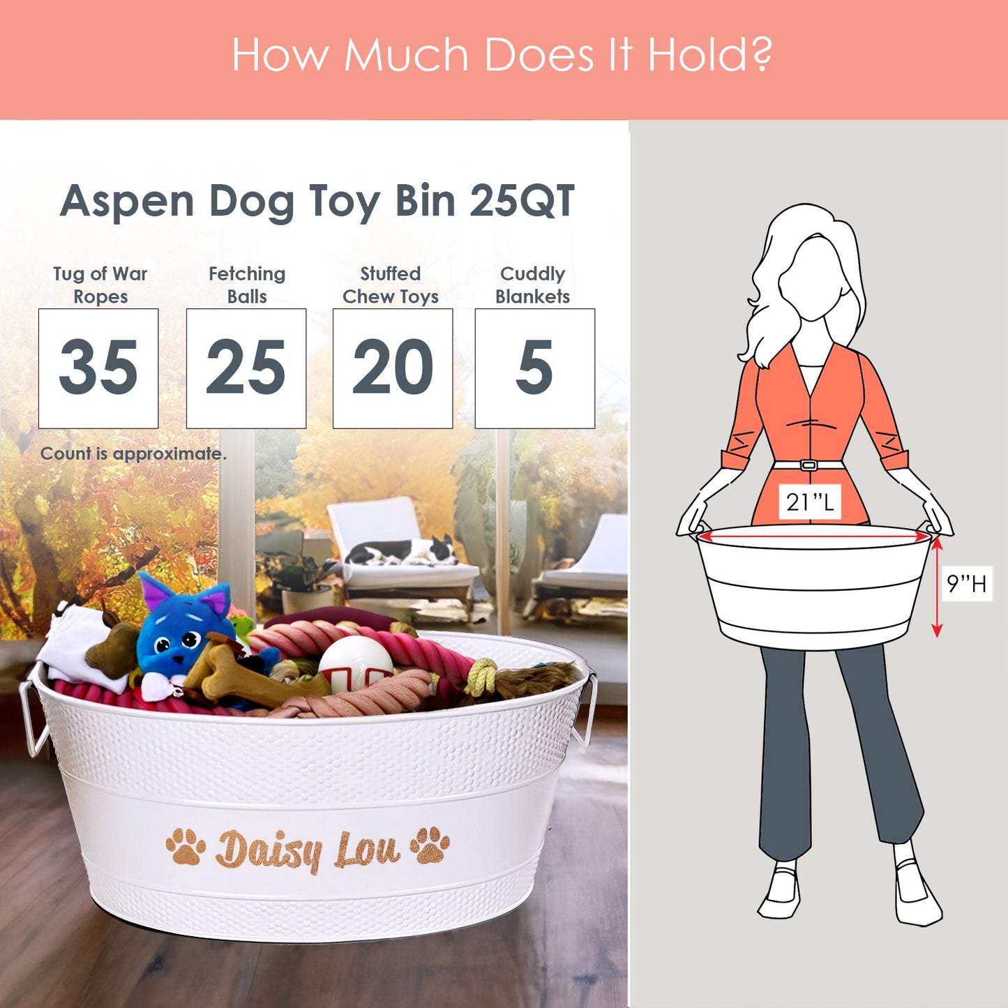 Personalized Metal Dog Toy Bin - Large 25qt in White