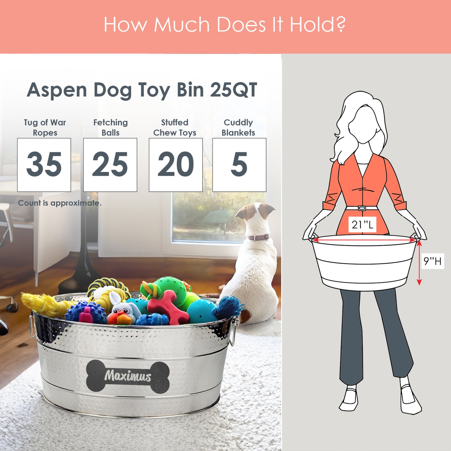 Large personalized dog toy basket with fast shipping and delivery.