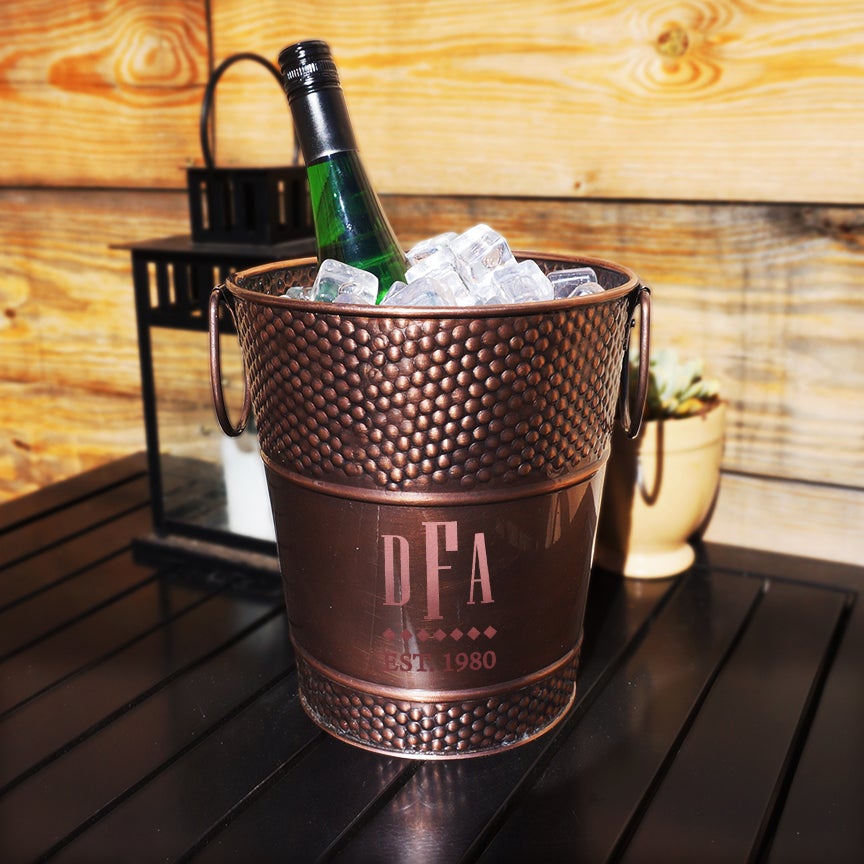 Wine bucket copper made of metal. Holds up to 2 bottles of wine or 1 bottle of champagne. Great for wedding, anniversary, birthday, or holiday party use.