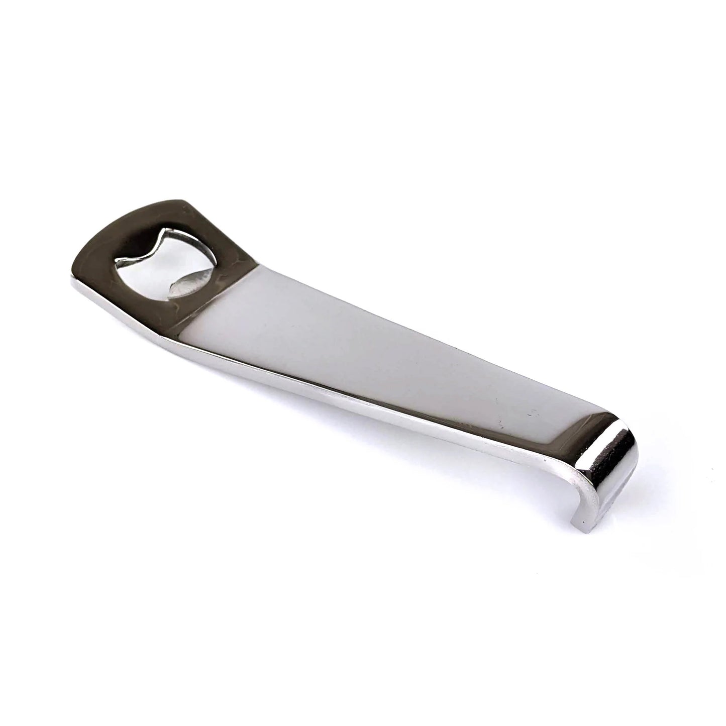 Stainless Steel bottle opener with a hook on one end to hang onto buckets, cups, and bins