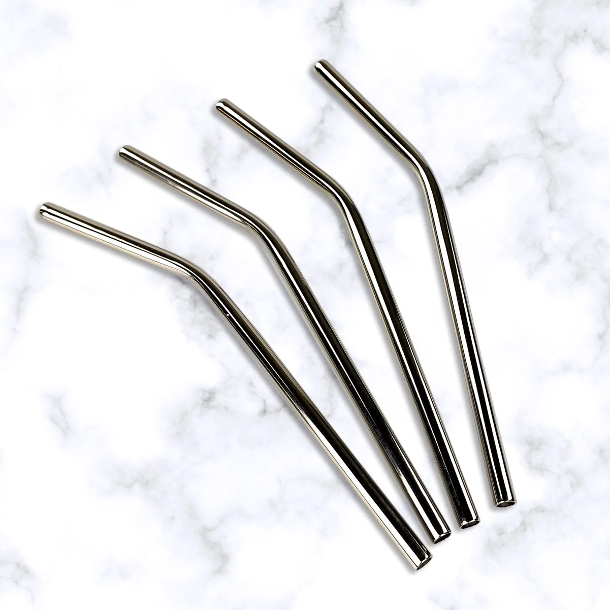 Metal straws for drinks that are reusable and environmentally safe. Set of four made of food safe stainless steel. Comes with clean brush and storage case.