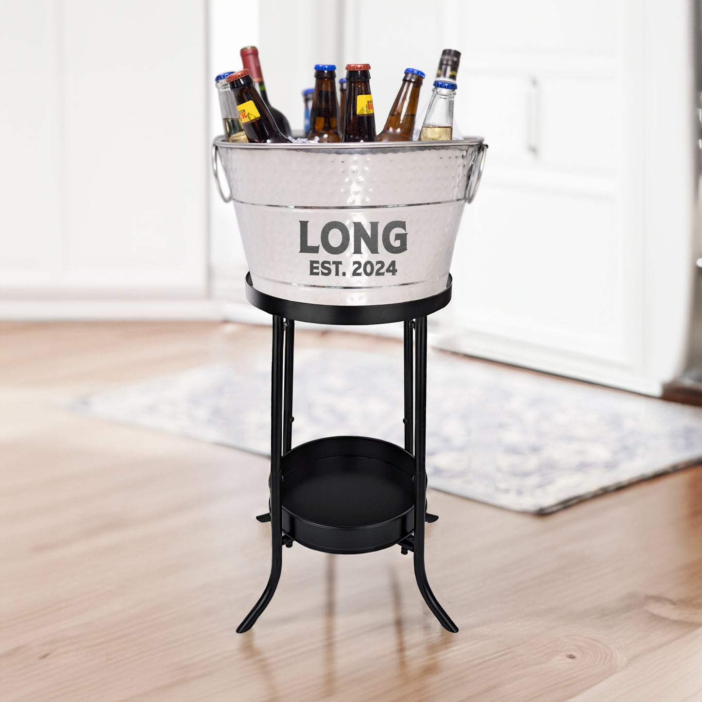 Personalized Beverage Bucket with Floor Stand - BREKX Stainless Steel Old Tavern