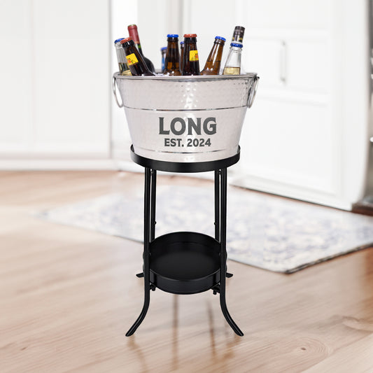 Personalized Beverage Bucket with Floor Stand - BREKX Stainless Steel Old Tavern