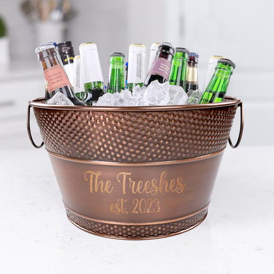 Personalized Beer Bucket Large Hammered Copper Finish - Old Tavern