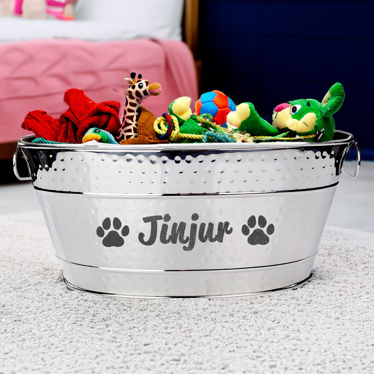 Personalized Metal Dog Toy Bin - Medium 15qt in Stainless Steel