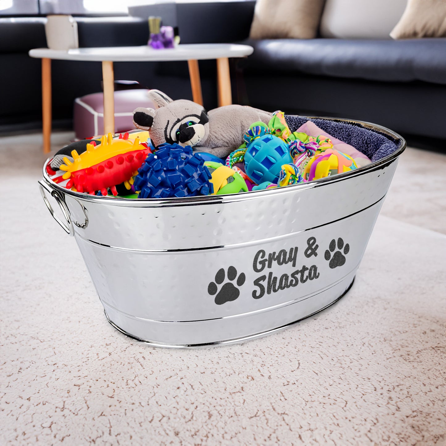 Personalized Metal Dog Toy Bin - Medium 15qt in Stainless Steel