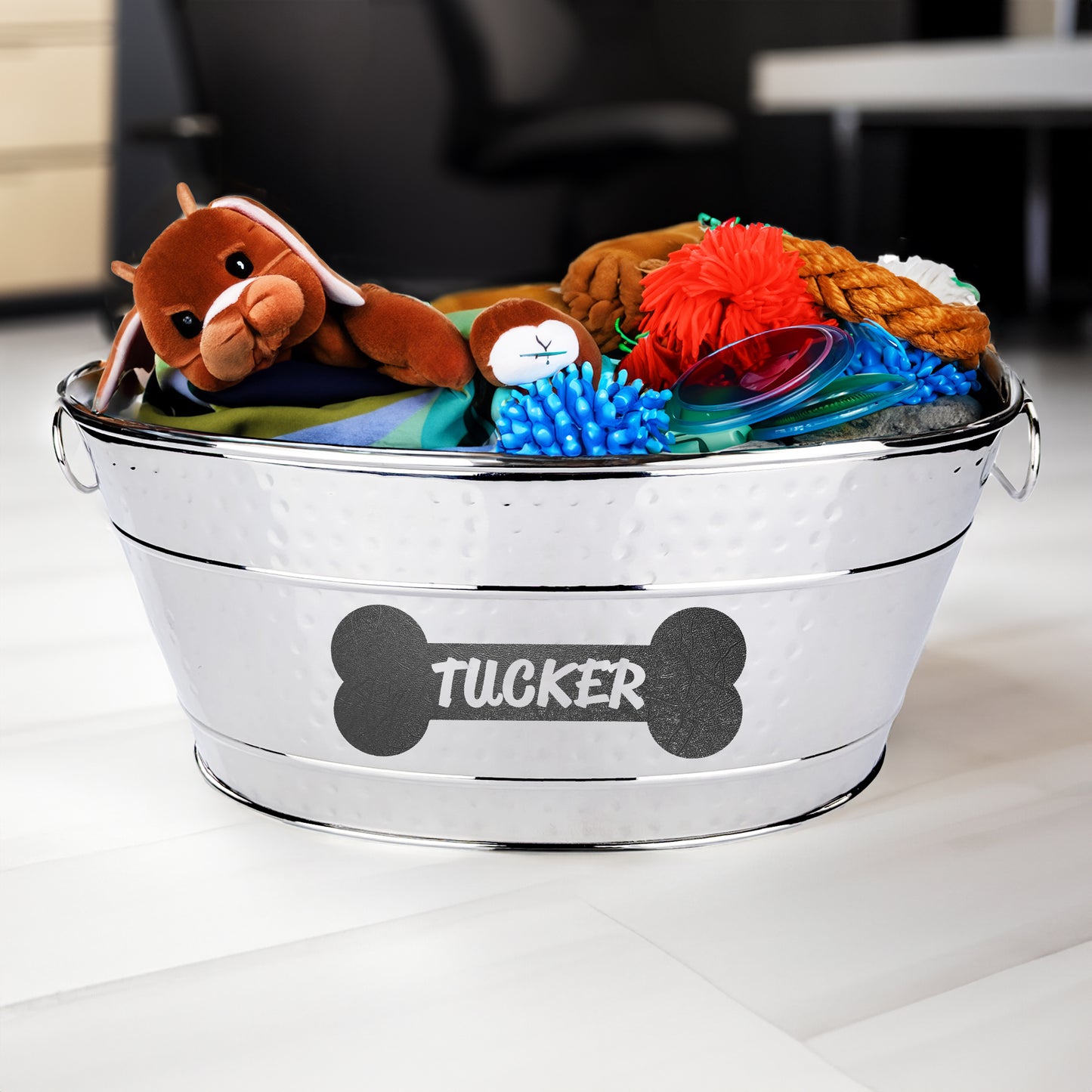 Personalized Metal Dog Toy Bin - Medium 15qt in Stainless Steel