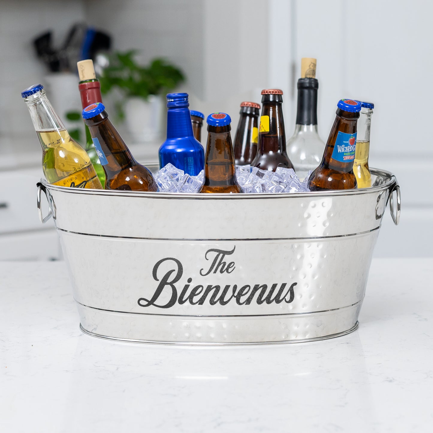 Personalized Party Bucket and Wine Chiller in Hammered Stainless Steel- Colt