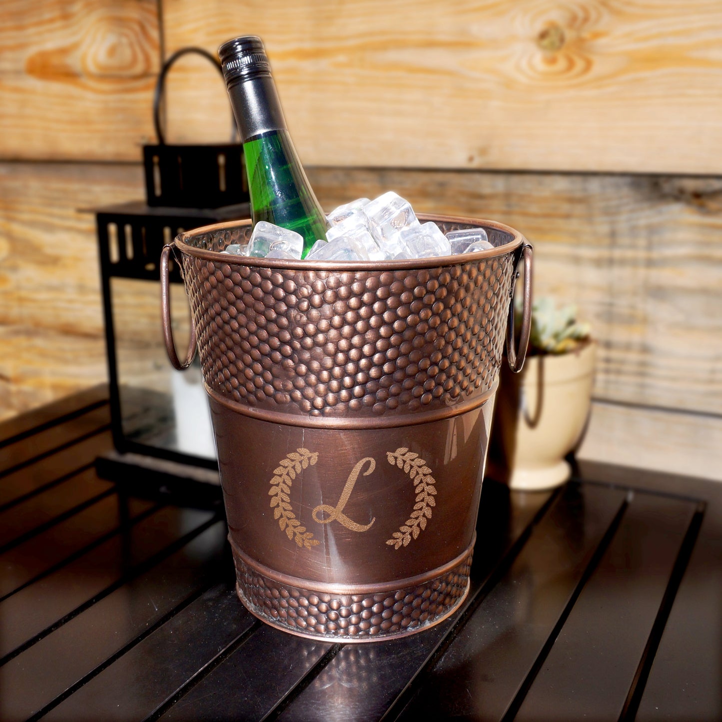 Personalized Champagne Bucket Hammered in Copper Finish - Berkshire