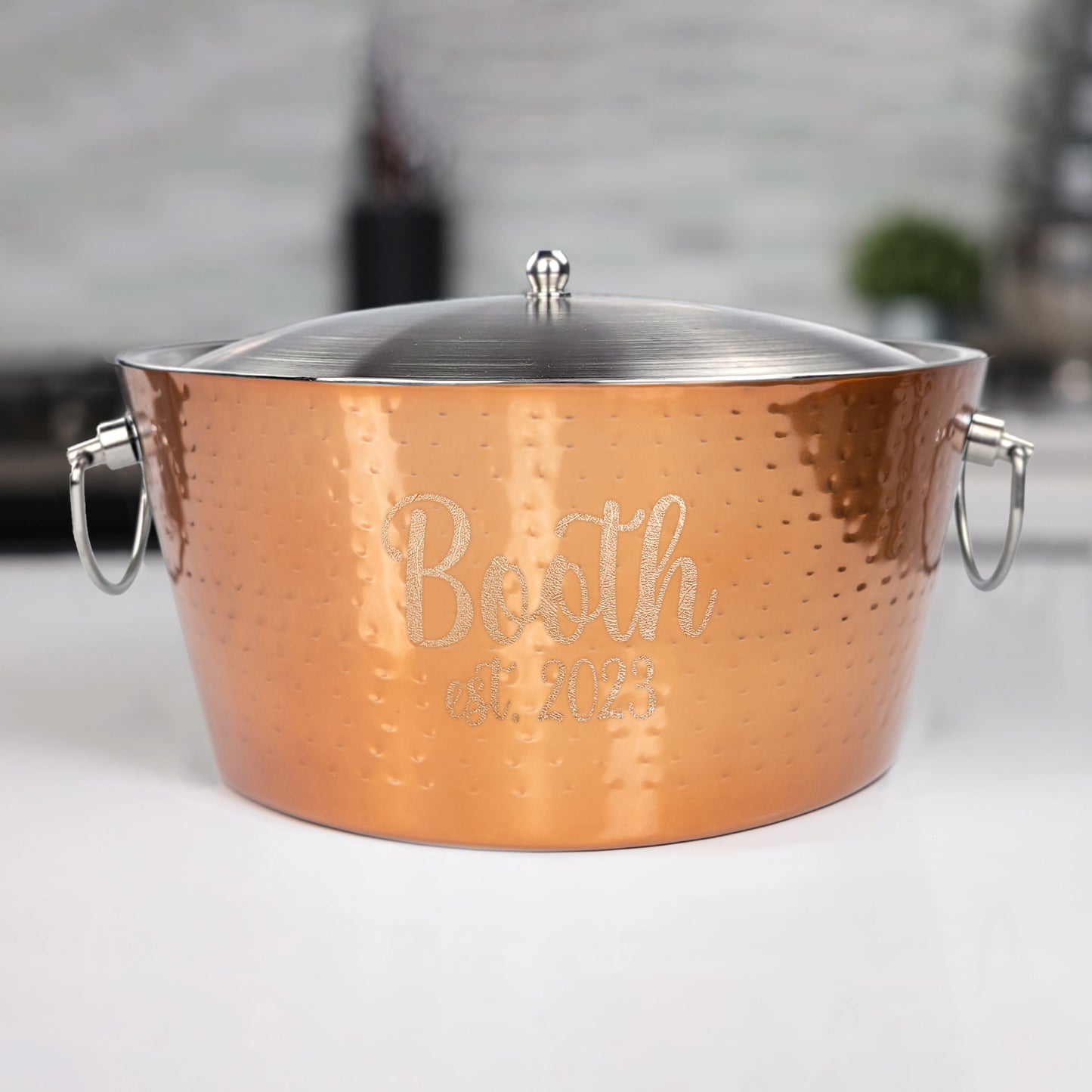 Personalized Ice Bucket with Lid - Rose Copper Anchored by BREKX