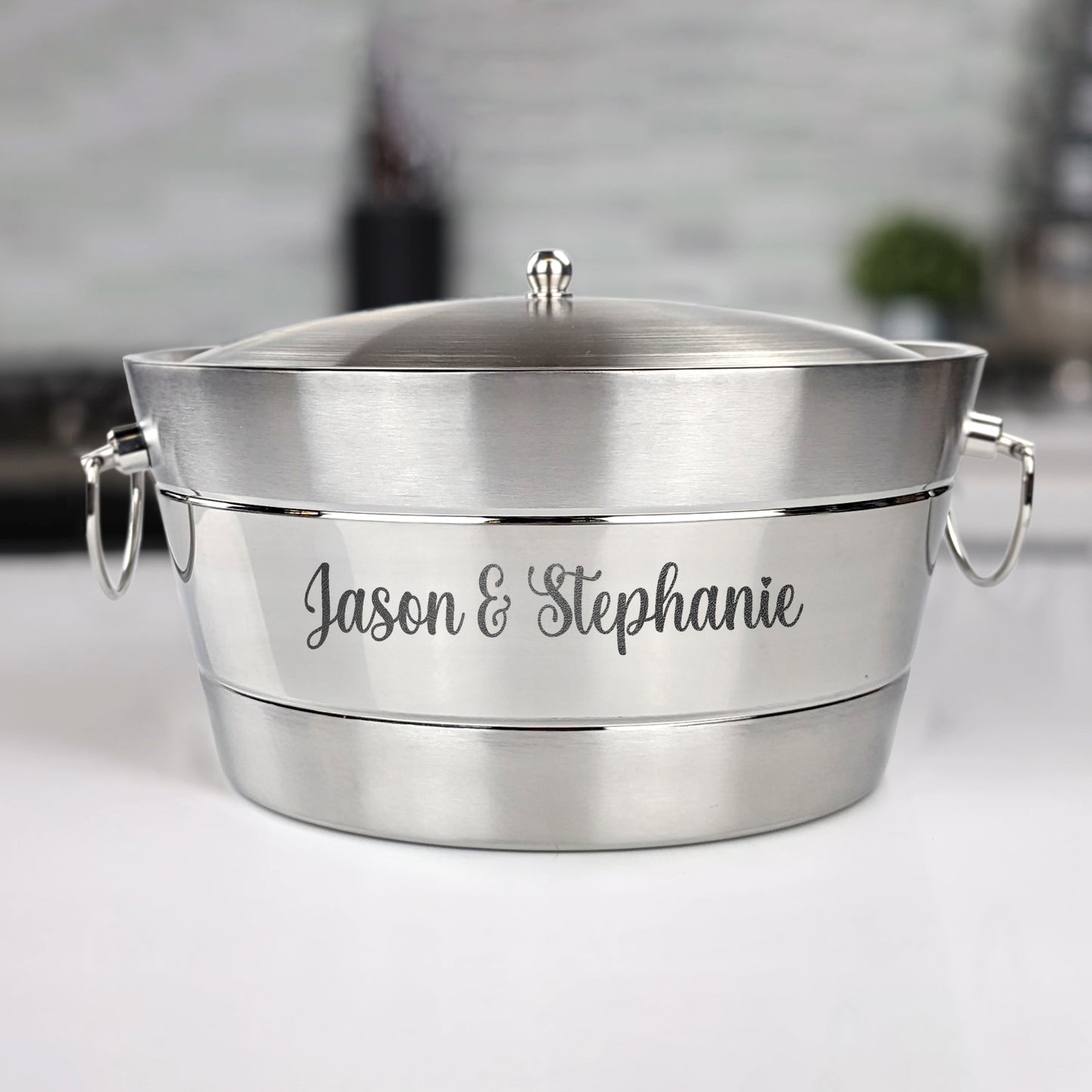 Personalized Ice Bucket with Lid - Ribbed Stainless Steel Anchored by BREKX