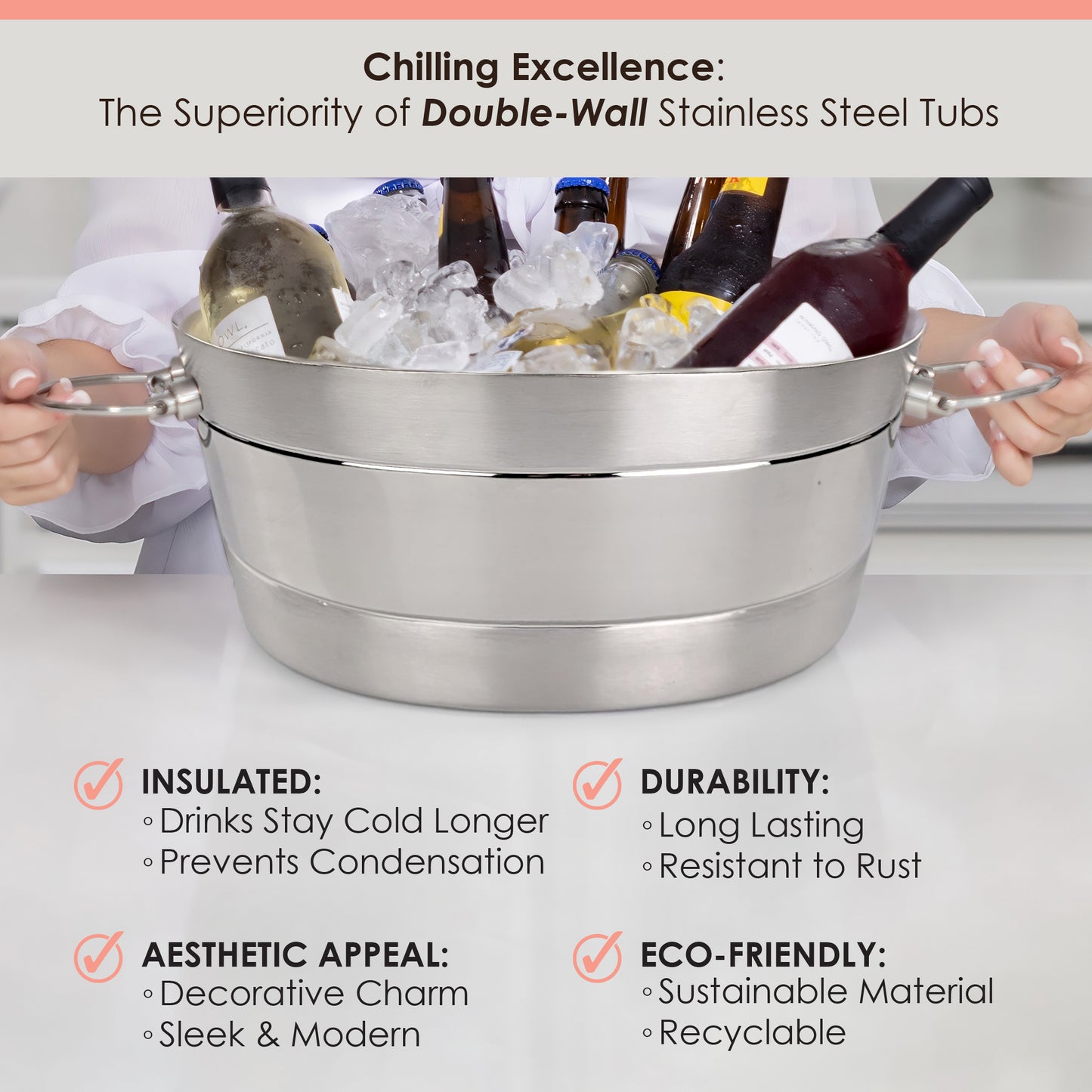Personalized Beverage Tub Insulated Stainless Steel - Anchored Ribbed