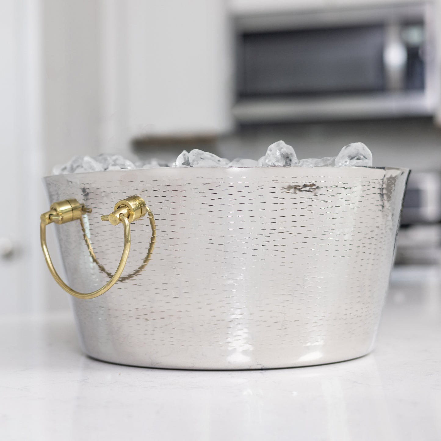 Personalized Ice Bucket with Lid - Rice Hammered with Gold Handles Anchored by BREKX