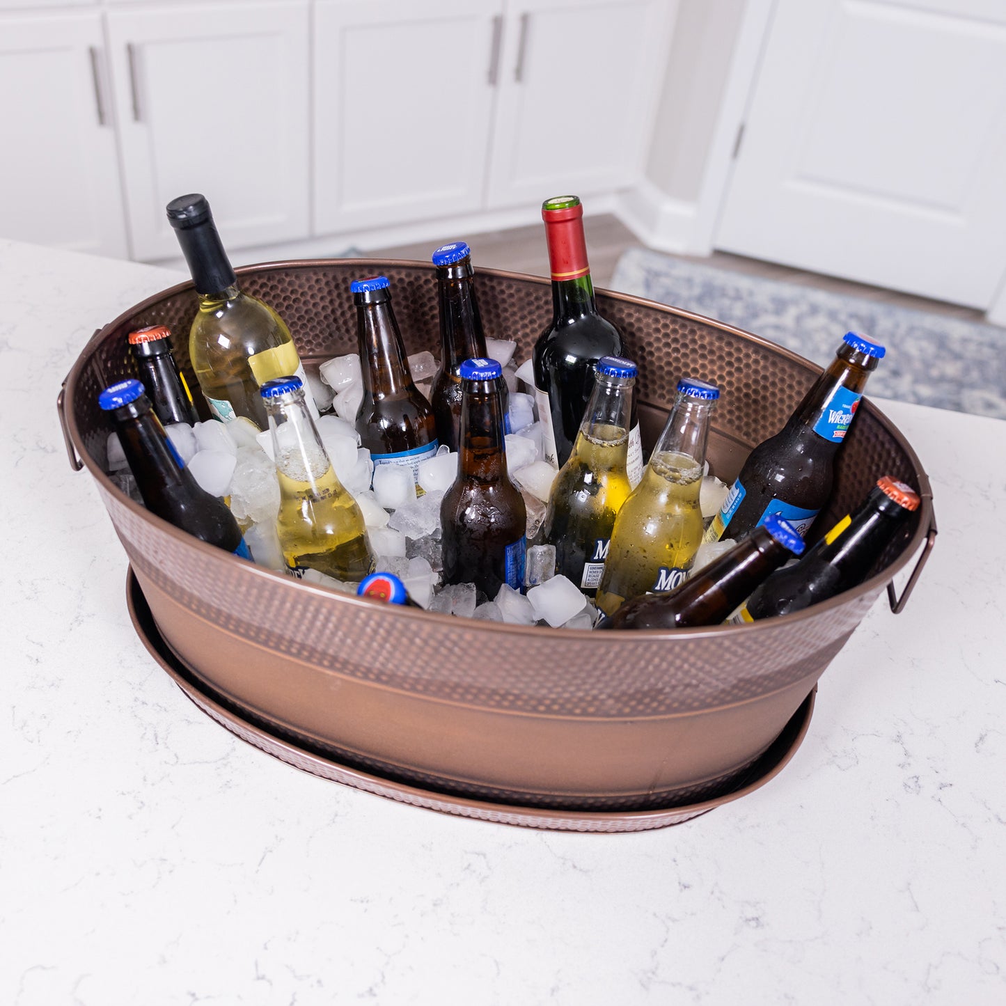 Personalized Beverage Tub with Tray Large Hammered  - Aspen Copper Finish with Kingston Tray