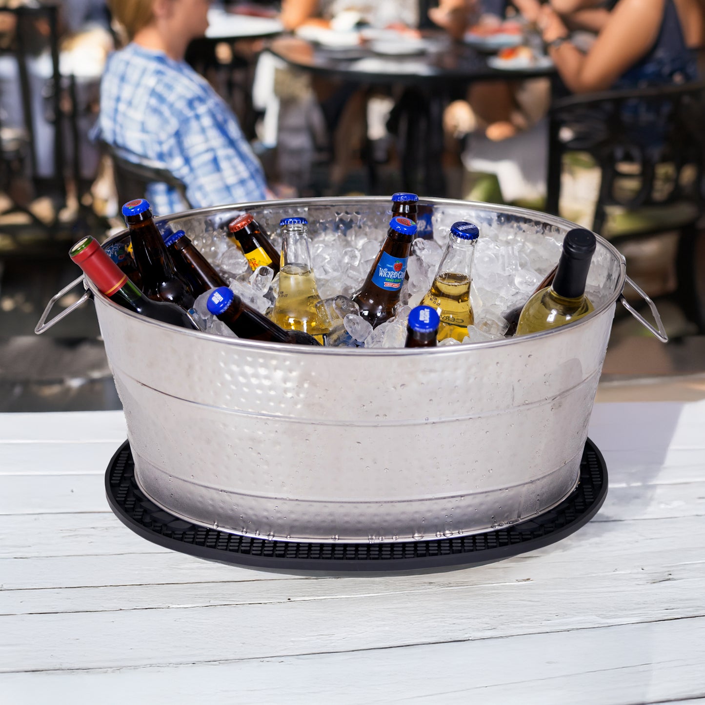 Personalized Beverage Tub with PVC Party Mat - Aspen Stainless Steel