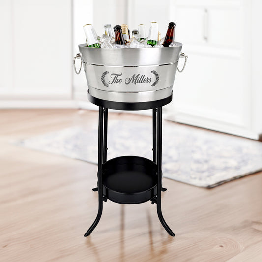 Personalized Insulated Brushed Ribbed Beverage Bucket with Floor Stand - BREKX Hammered Anchored with Stand