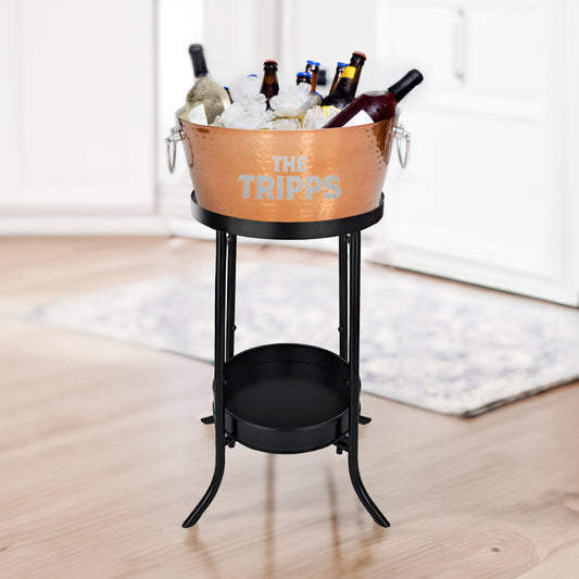 Personalized Insulated Rose Copper Beverage Bucket with Floor Stand - BREKX Hammered Anchored with Stand
