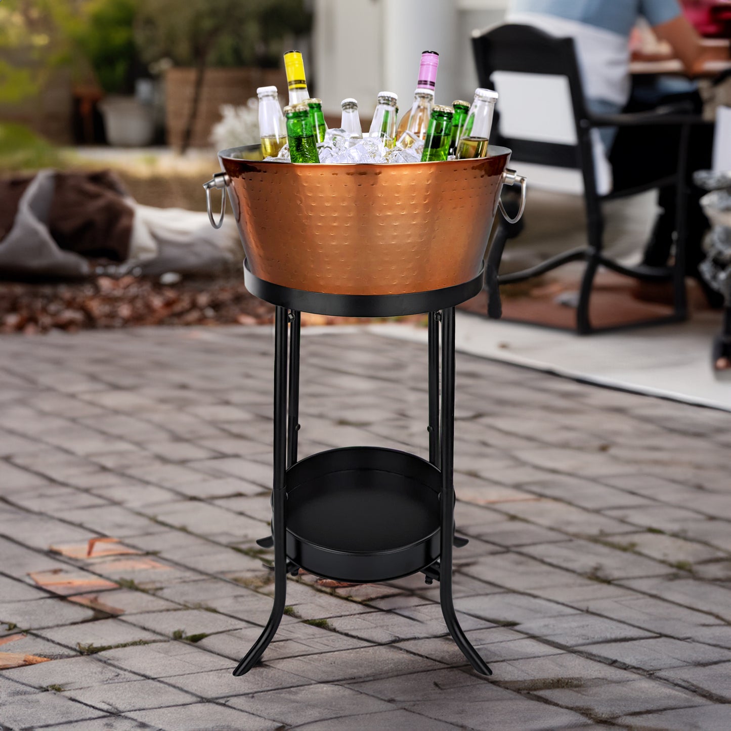 Personalized Insulated Rose Copper Beverage Bucket with Floor Stand - BREKX Hammered Anchored with Stand