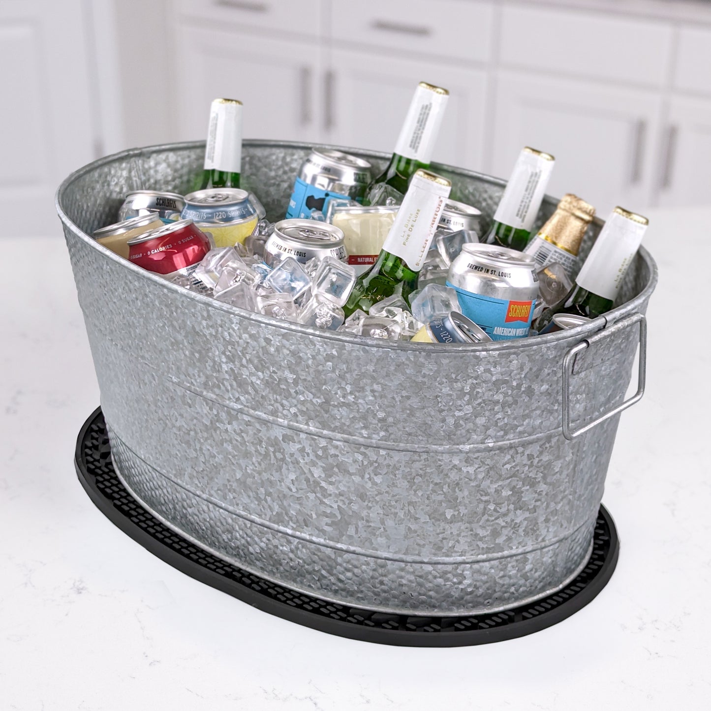 Personalized Beverage Tub with PVC Party Mat - BREKX Aspen Ash Gray