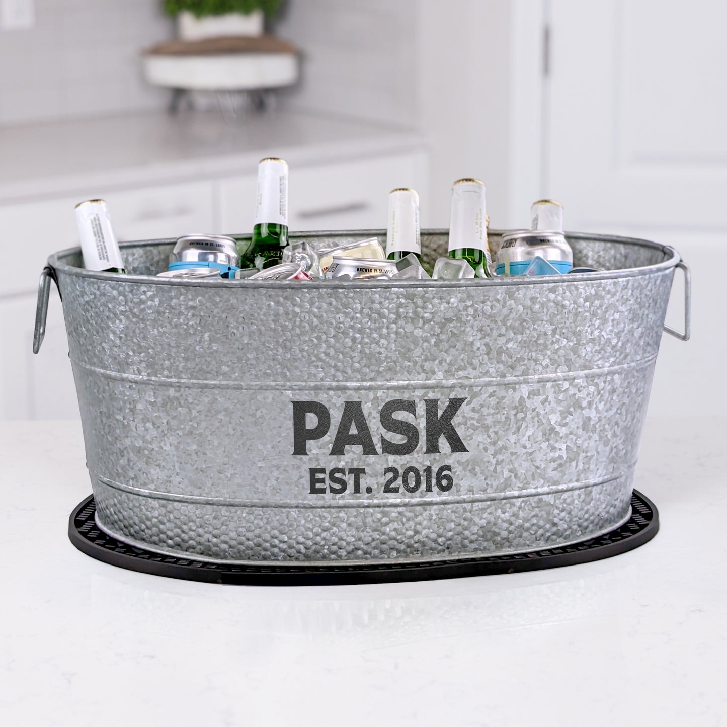 Personalized Beverage Tub with PVC Party Mat - BREKX Aspen Ash Gray