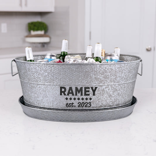 Personalized Beverage Tub with Tray Large Hammered  - BREKX Aspen Acid Wash with Kingston Tray