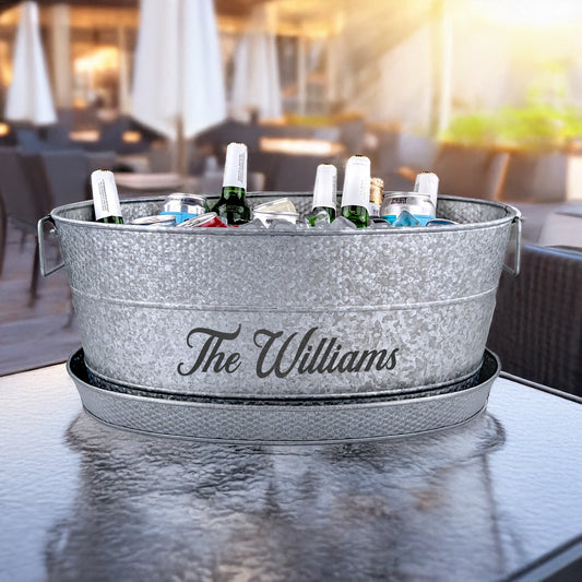 Personalized Beverage Tub with Tray Large Hammered  - BREKX Aspen Ash Gray with Kingston Tray