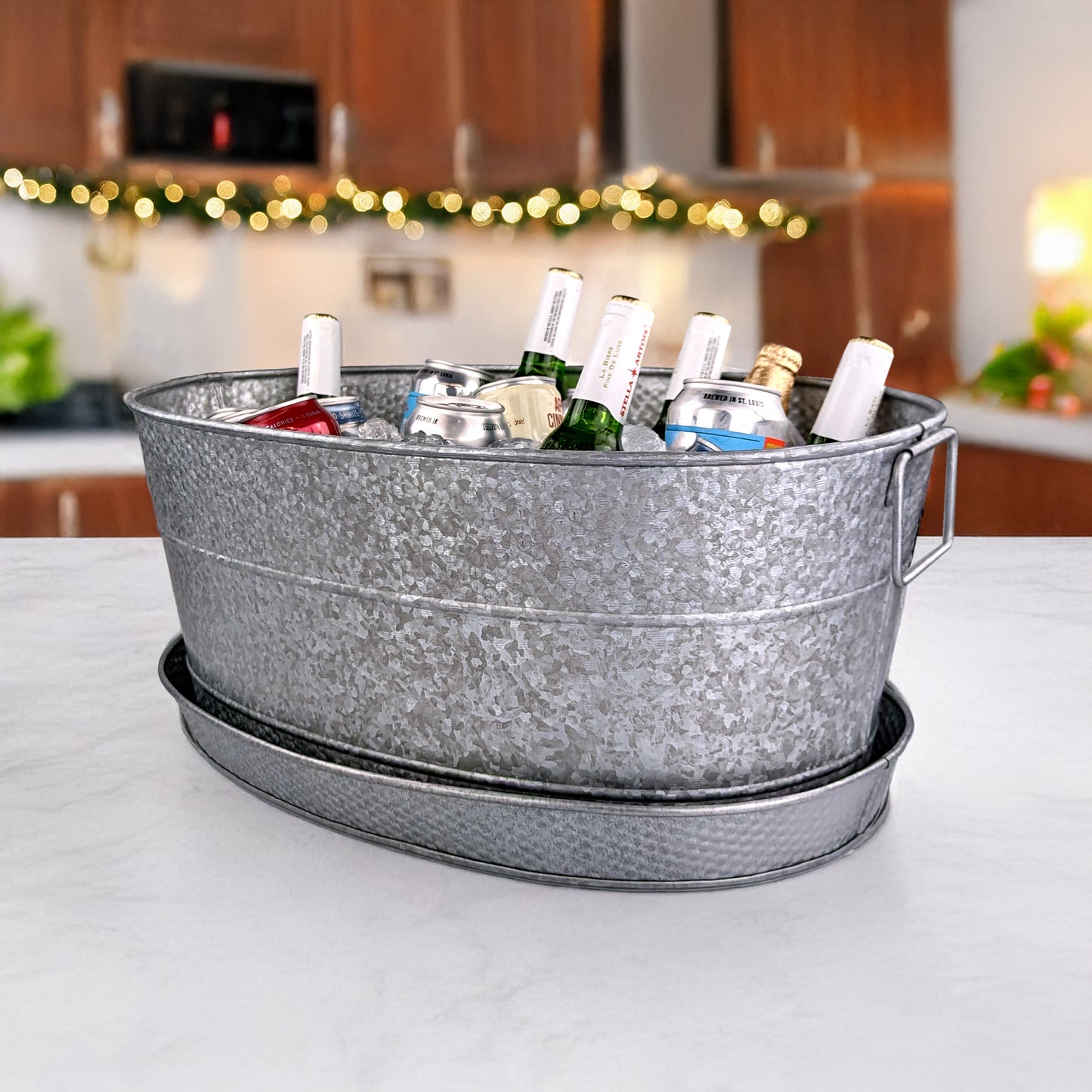 Personalized Beverage Tub with Tray Large Hammered  - BREKX Aspen Ash Gray with Kingston Tray