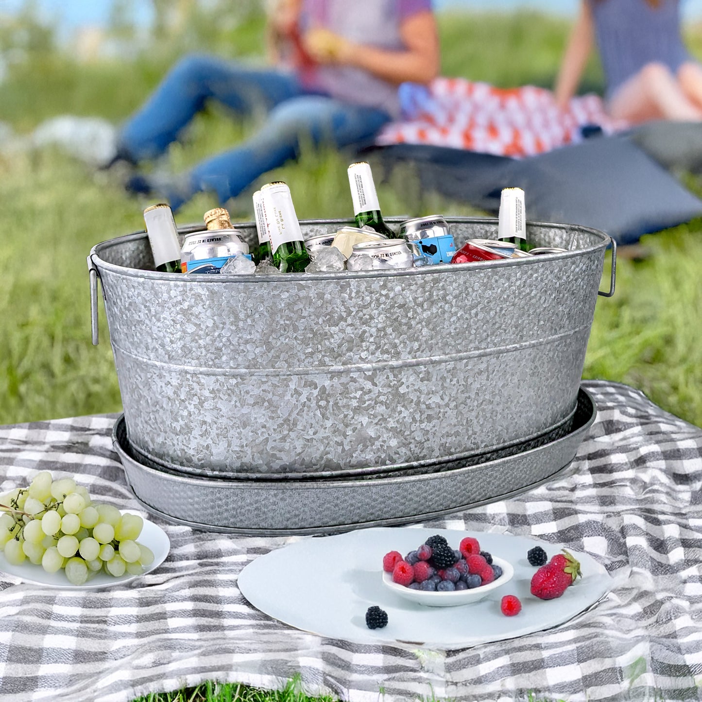 Personalized Beverage Tub with Tray Large Hammered  - BREKX Aspen Ash Gray with Kingston Tray