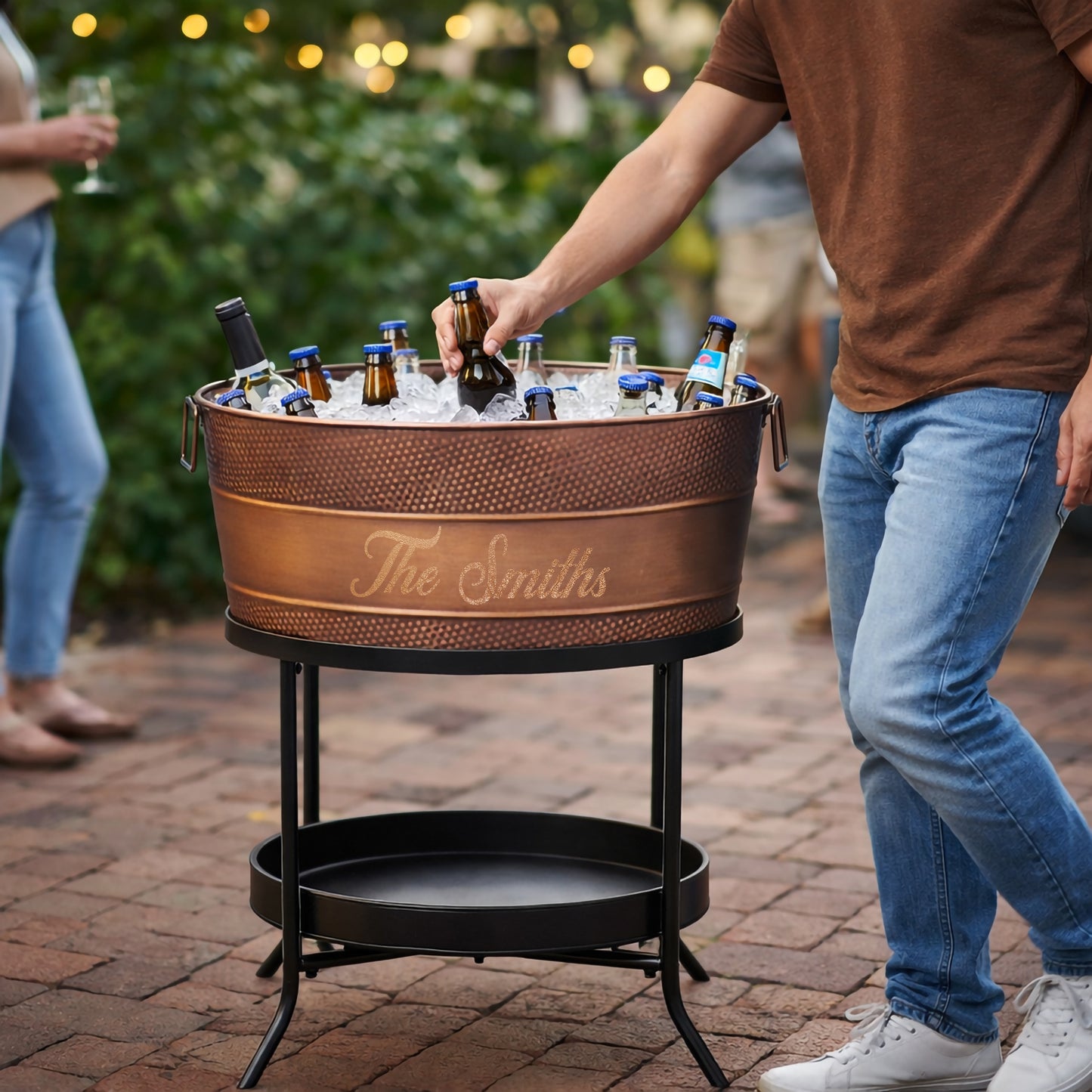 Personalized Beverage Tub Large Hammered with Floor Stand - Aspen Copper Finish