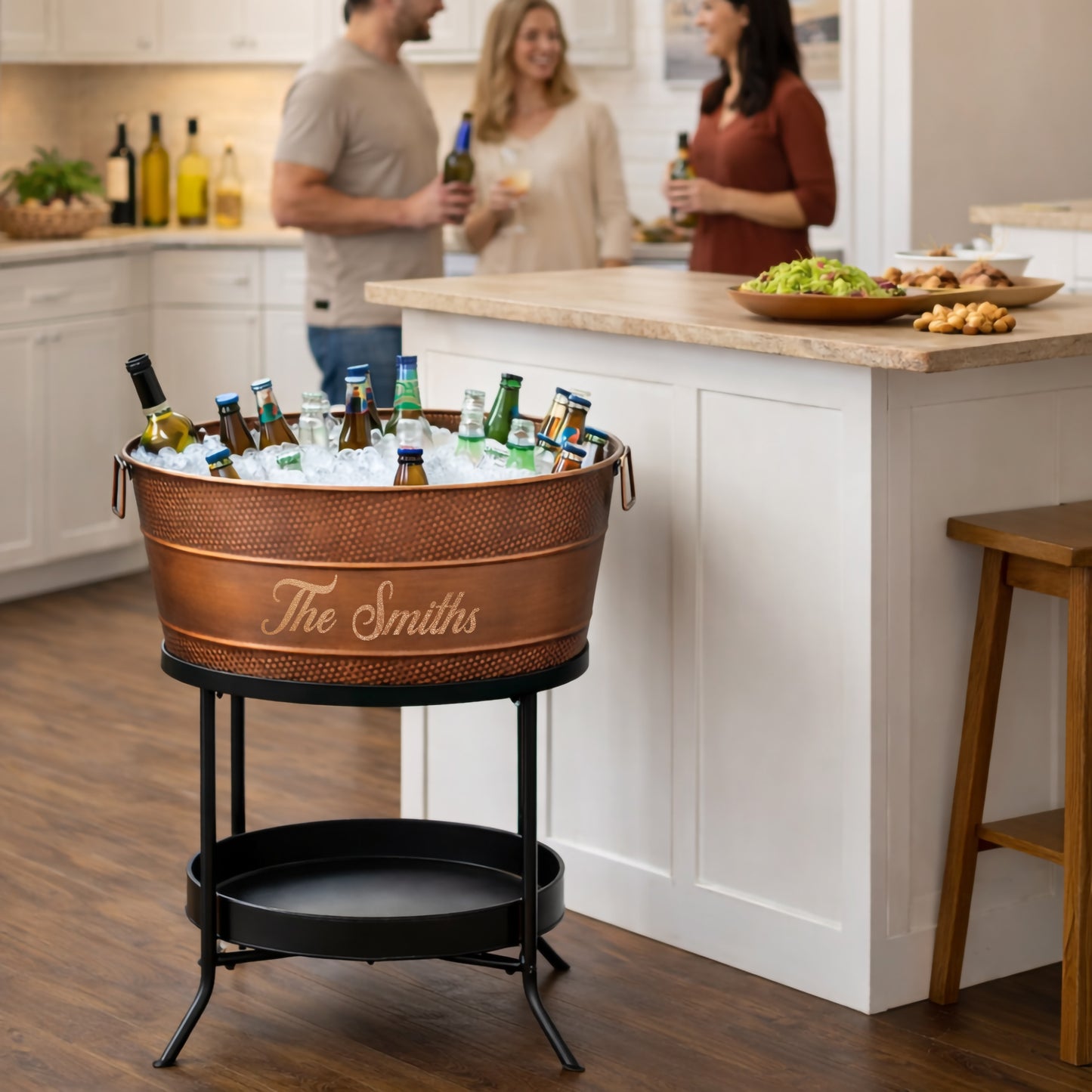 Personalized Beverage Tub Large Hammered with Floor Stand - Aspen Copper Finish