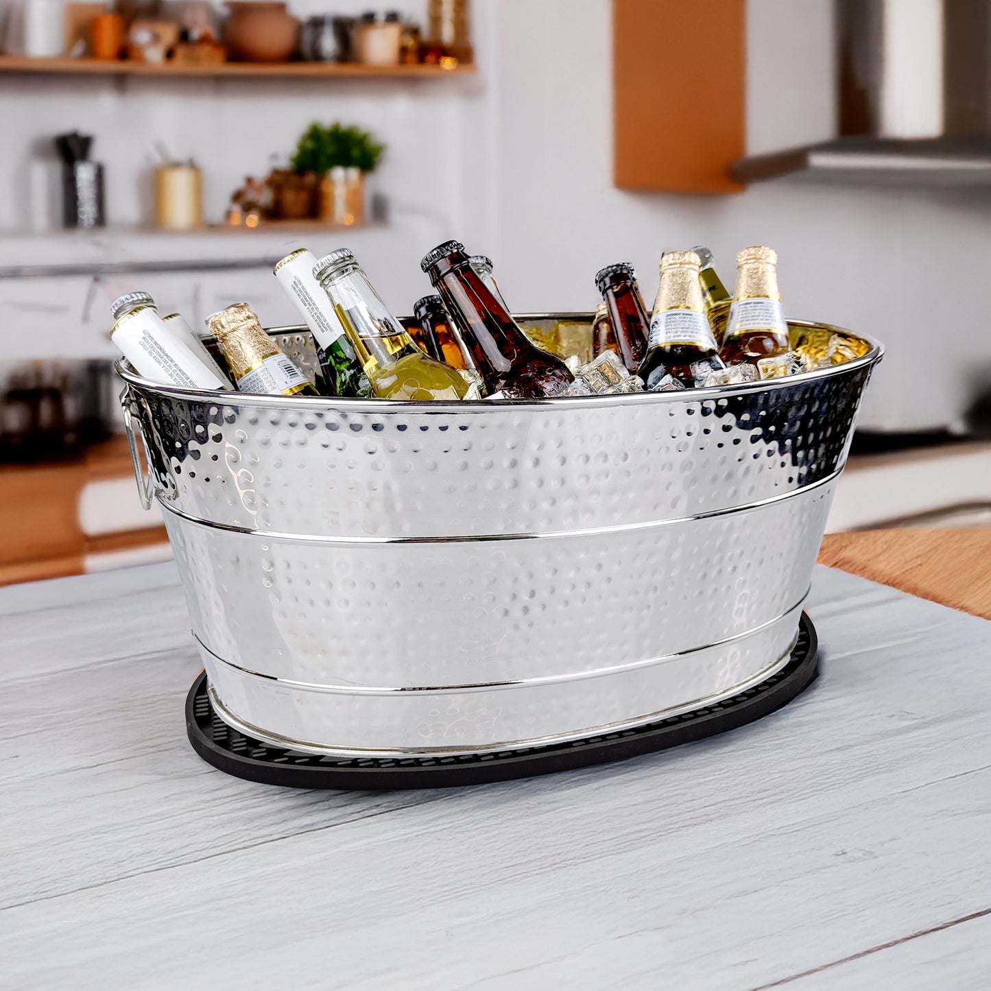 Personalized Beverage Tub with PVC Party Mat - Aspen Stainless Steel