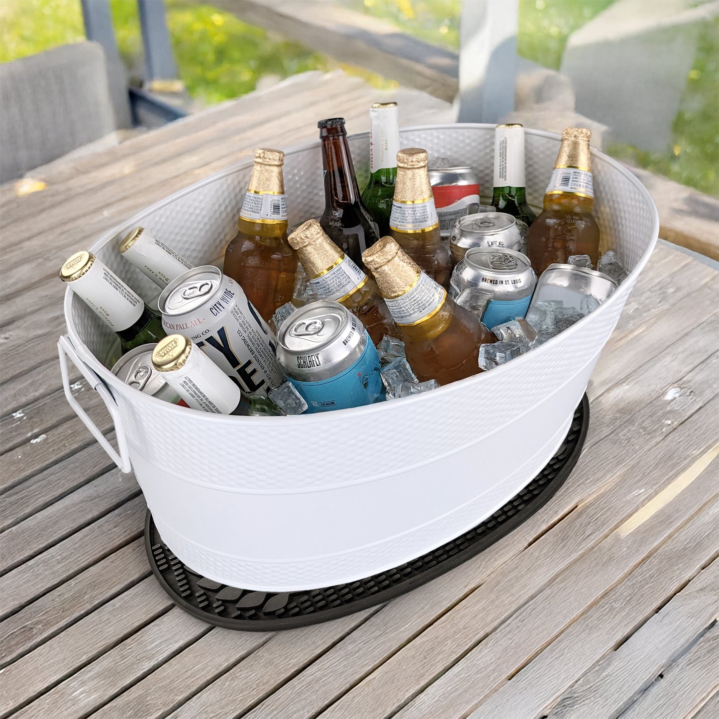 Personalized Beverage Tub with PVC Party Mat - Aspen White Finish