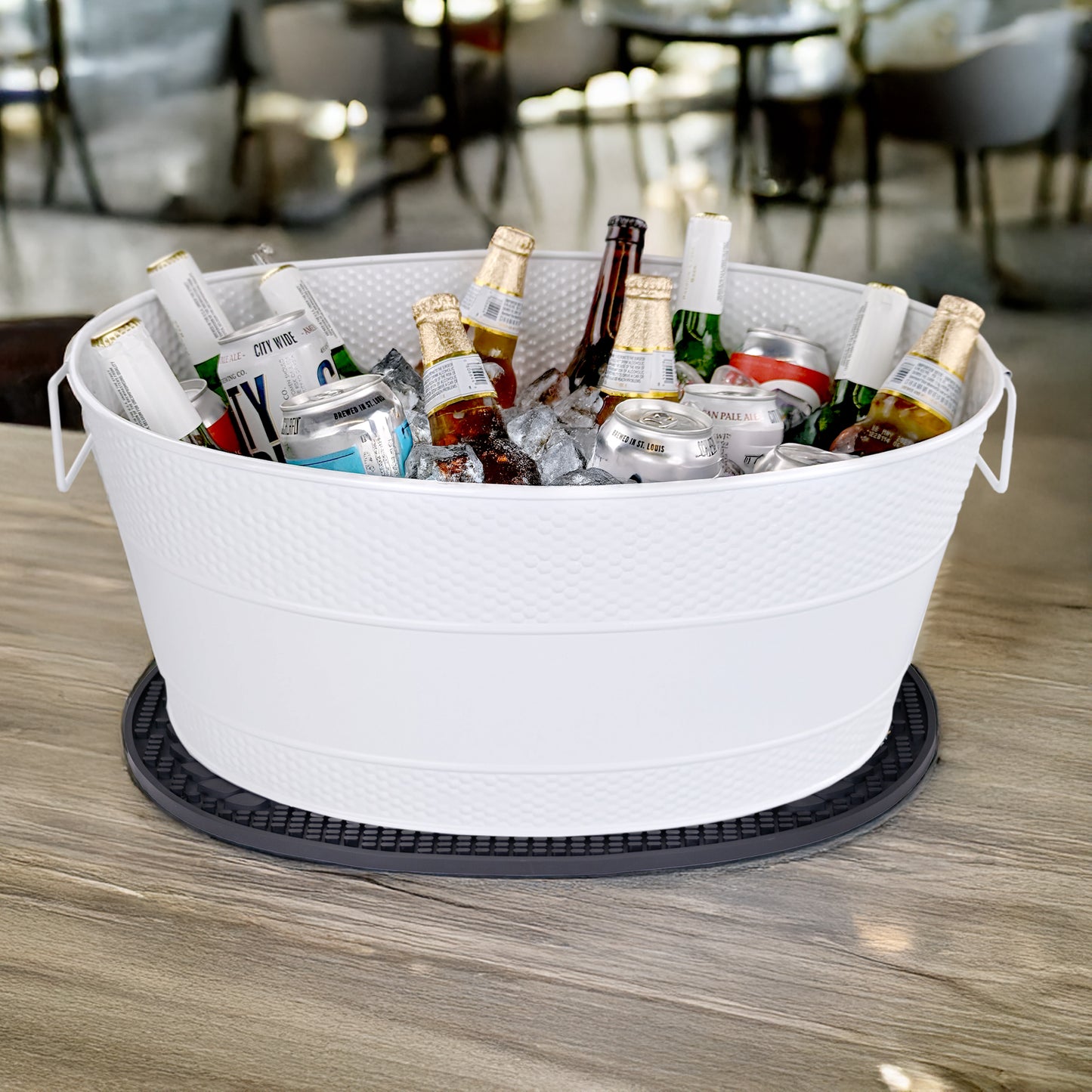 Personalized Beverage Tub with PVC Party Mat - Aspen White Finish