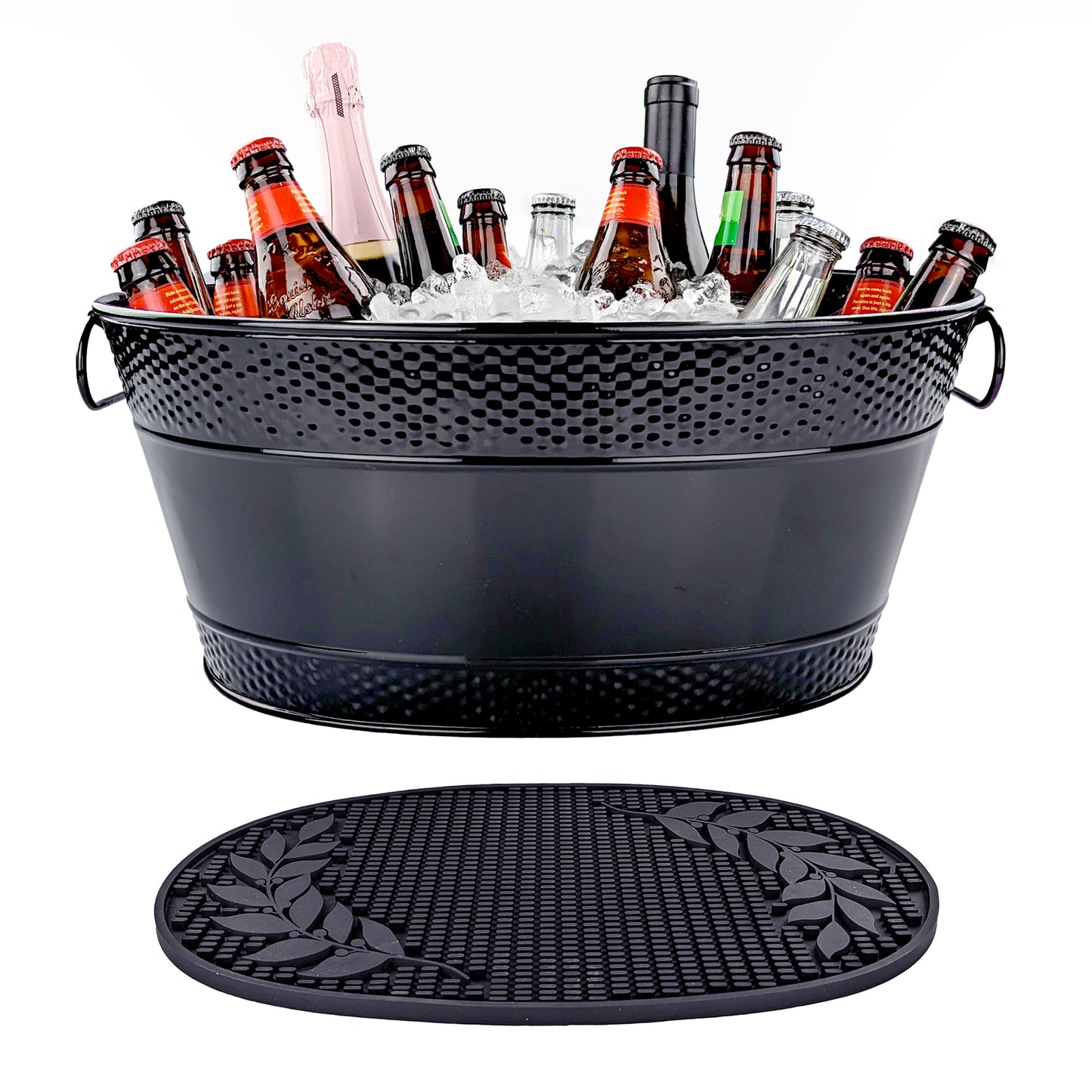 Personalized Drink Bucket Hammered Galvanized Steel with Party Mat - Colt in Black