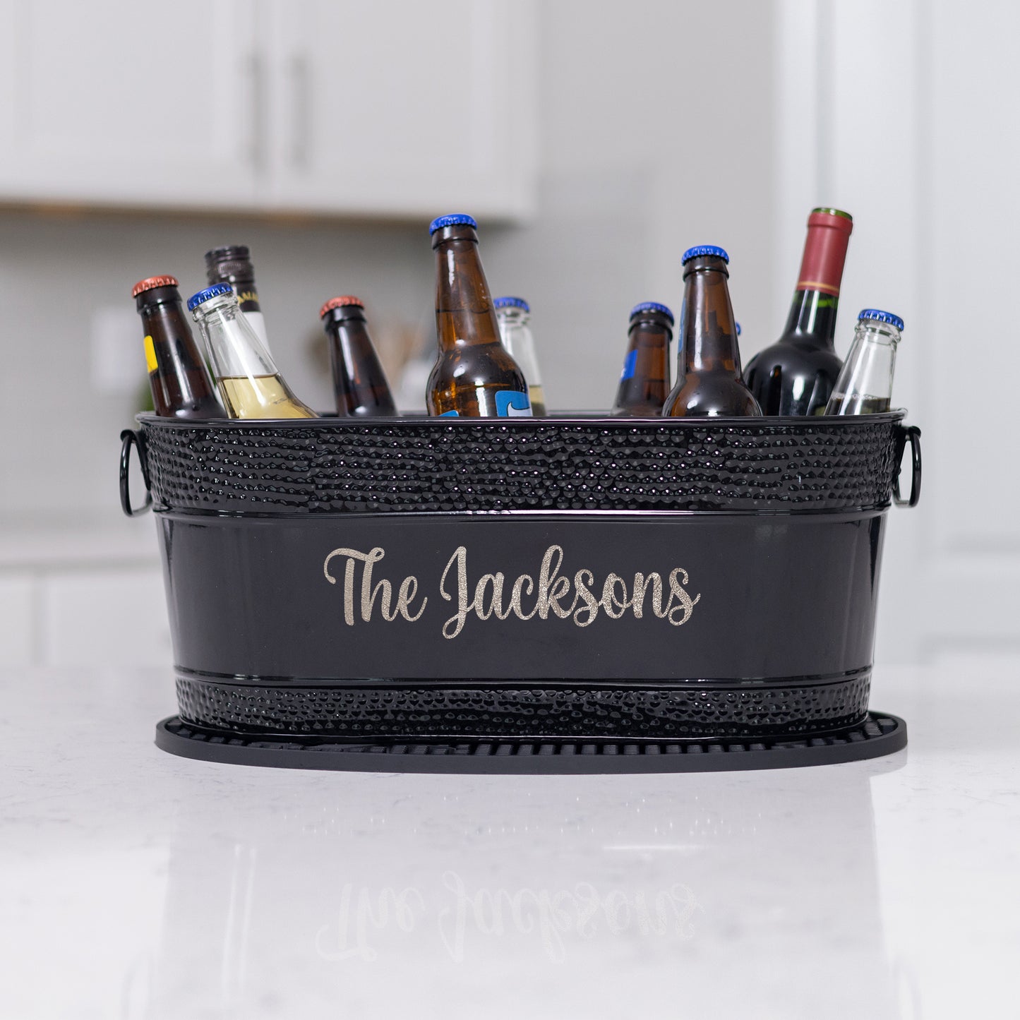 Personalized Drink Bucket Hammered Galvanized Steel with Party Mat - Colt in Black