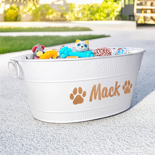 Personalized Metal Dog Toy Bin - Medium 15qt in White