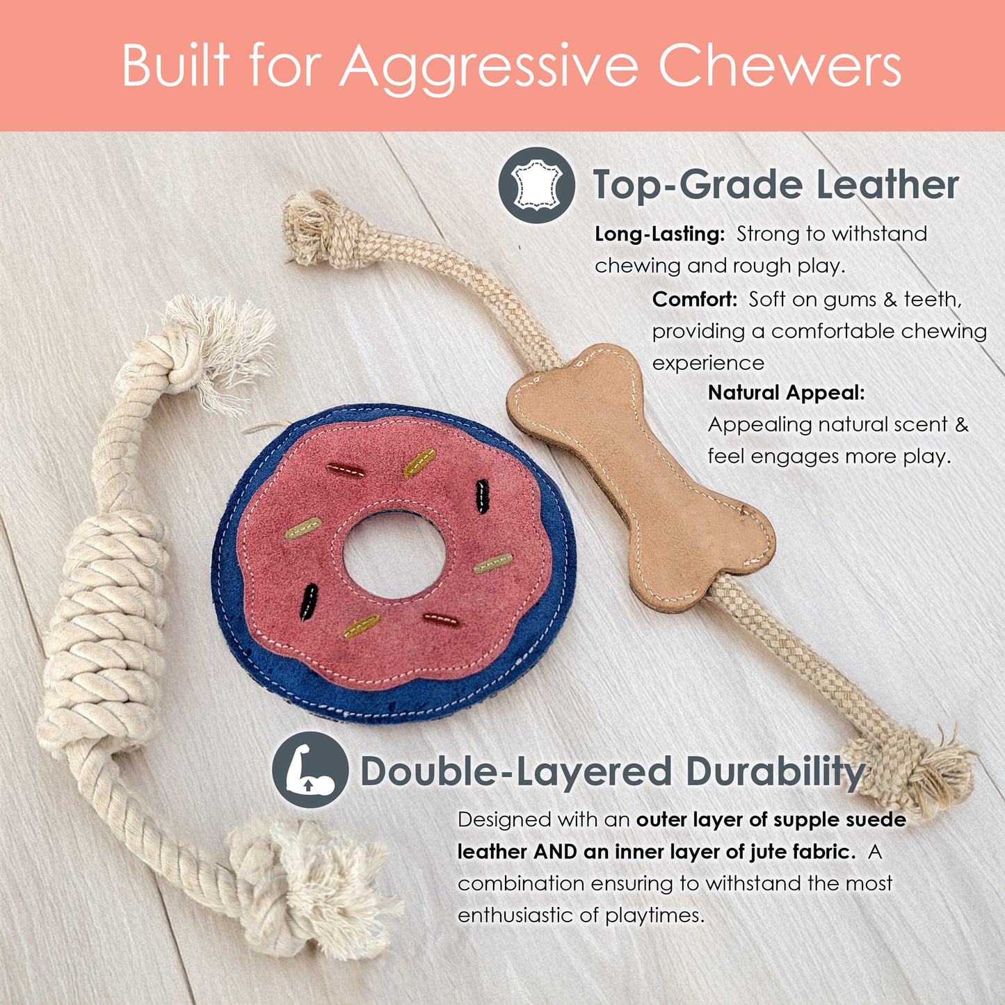 Dog Toys 3-Piece Set for Aggressive Chewers Leather