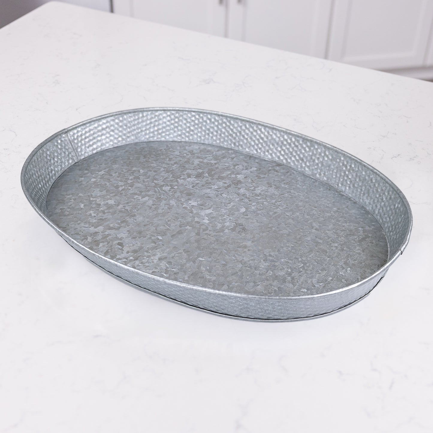 Serving Tray Hammered in Galvanized Silver - Kingston