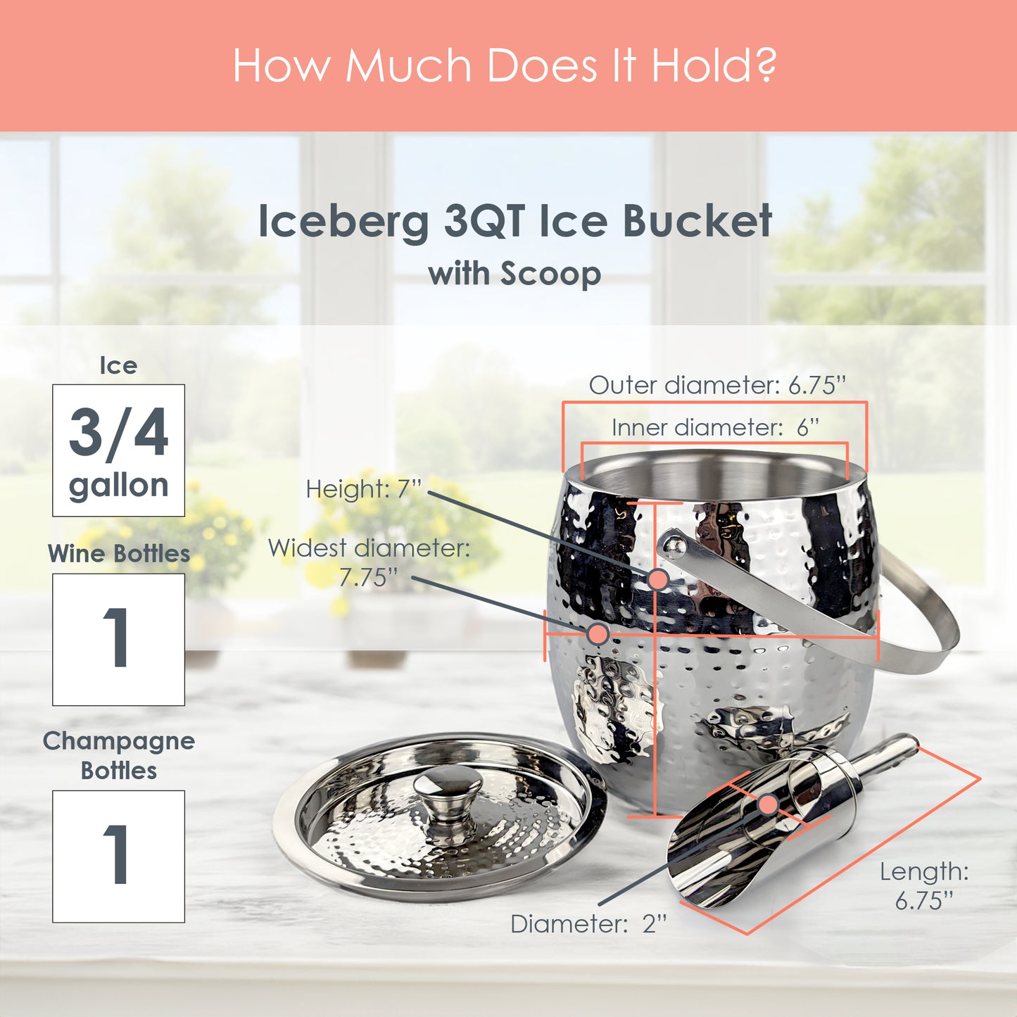 Iceberg Ice Bucket with Lid & Scoop Insulated Stainless Steel by BREKX