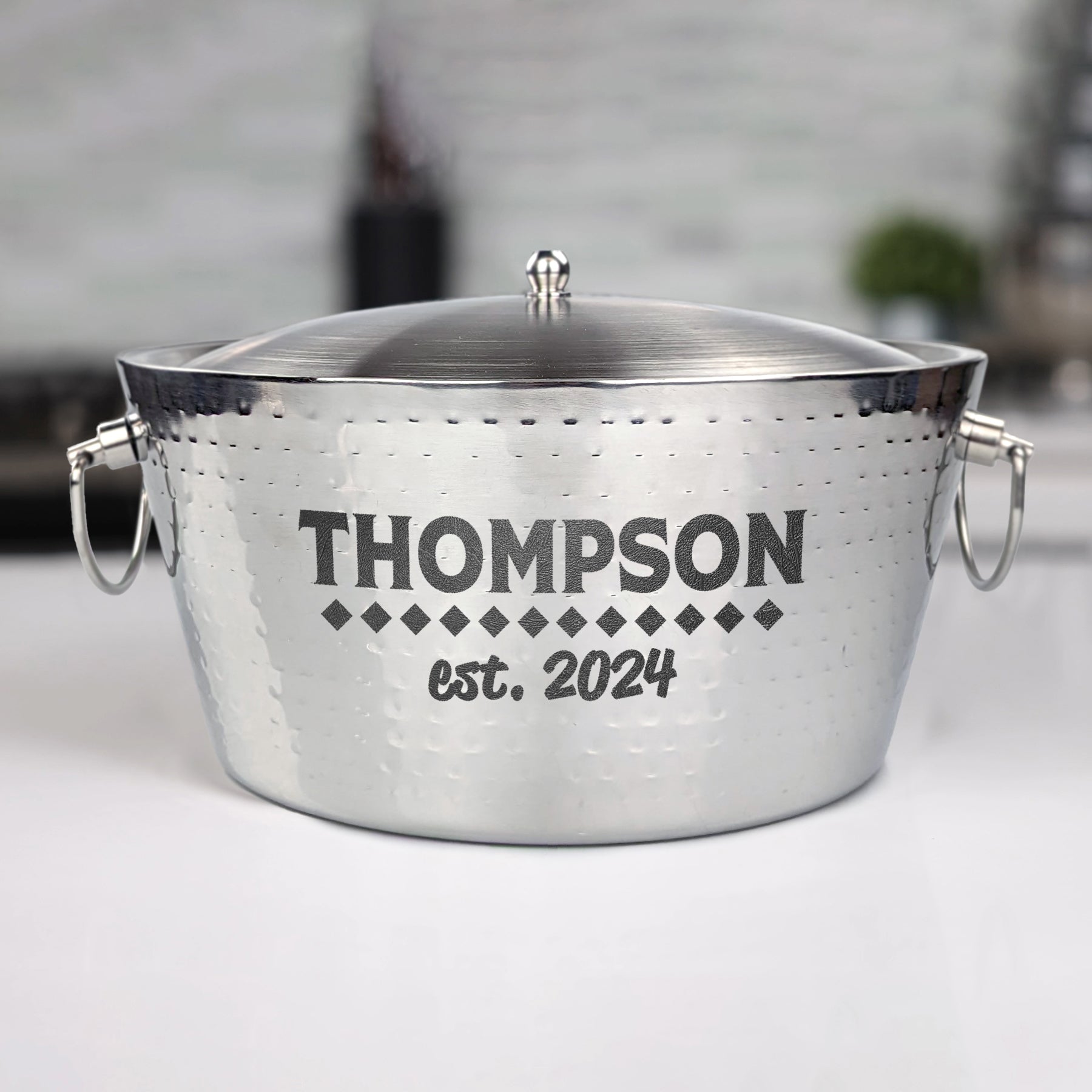 Impressive Bucket Personalized Ice Bucket with Lid Insulated Stainless Steel Hammered ...