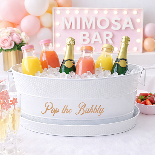 Personalized Large Hammered White Beverage Tub with Tray - Aspen + Kingston