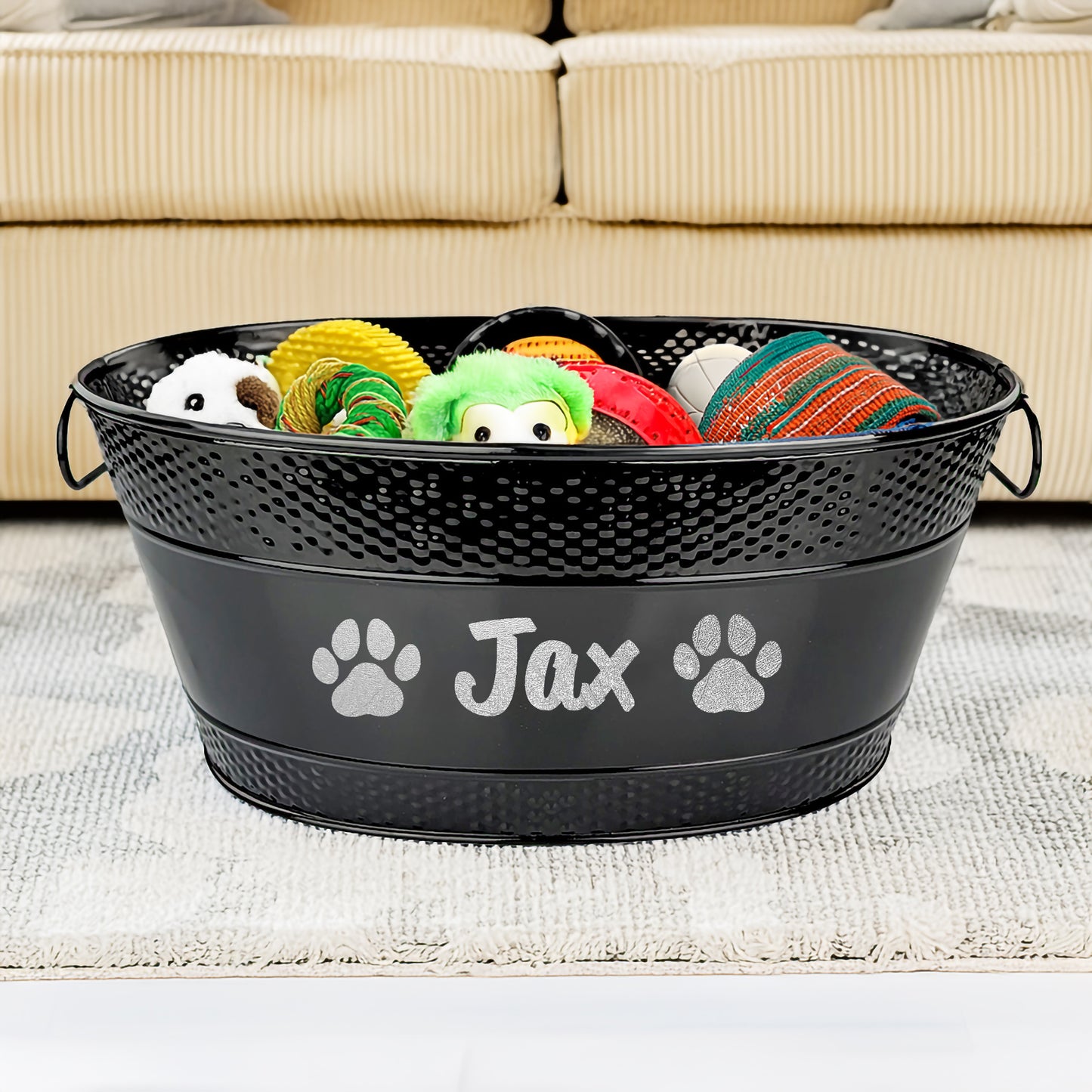 Personalized Metal Dog Toy Bin - Medium 15qt in Black