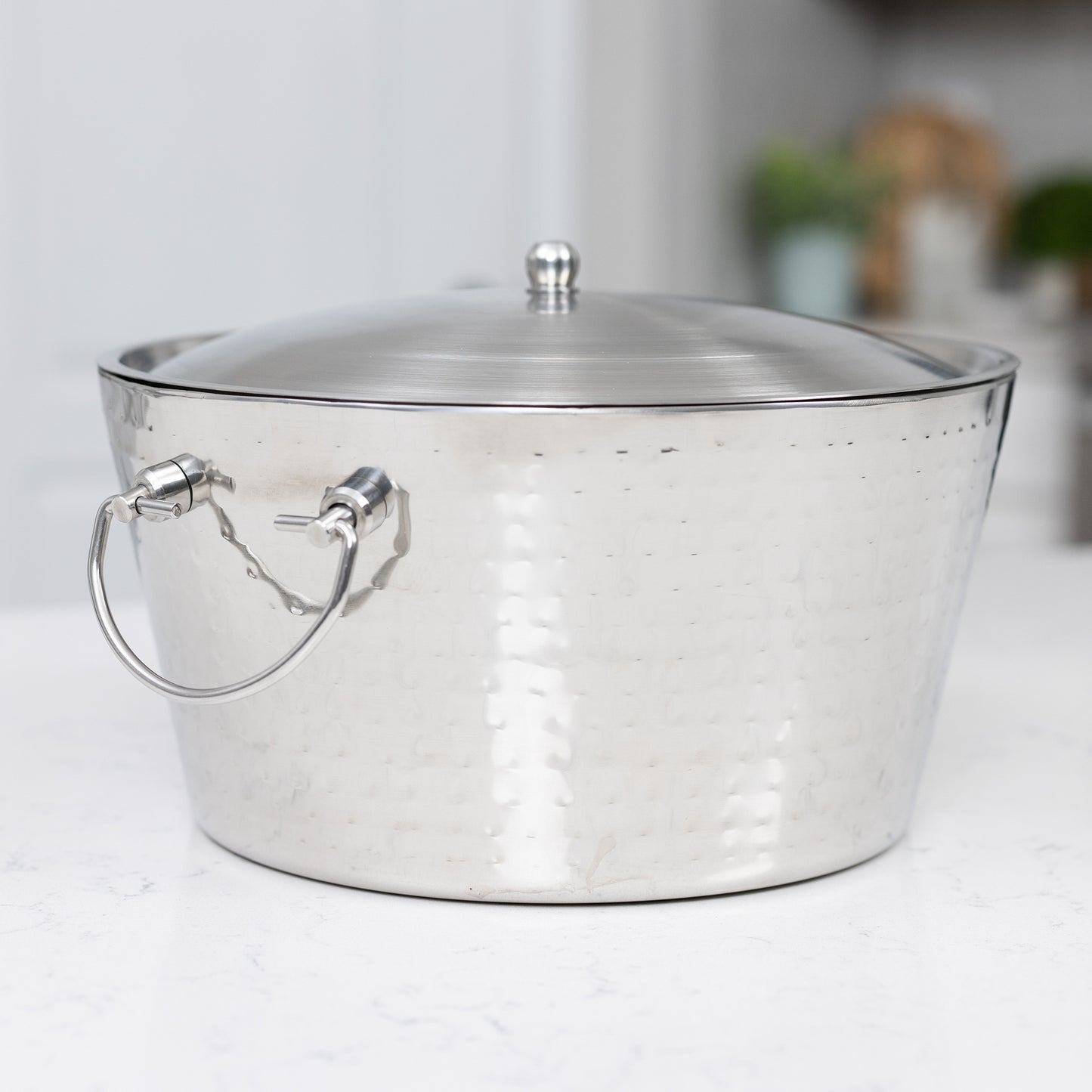 Personalized Ice Bucket with Lid Insulated Stainless Steel Hammered - Anchored