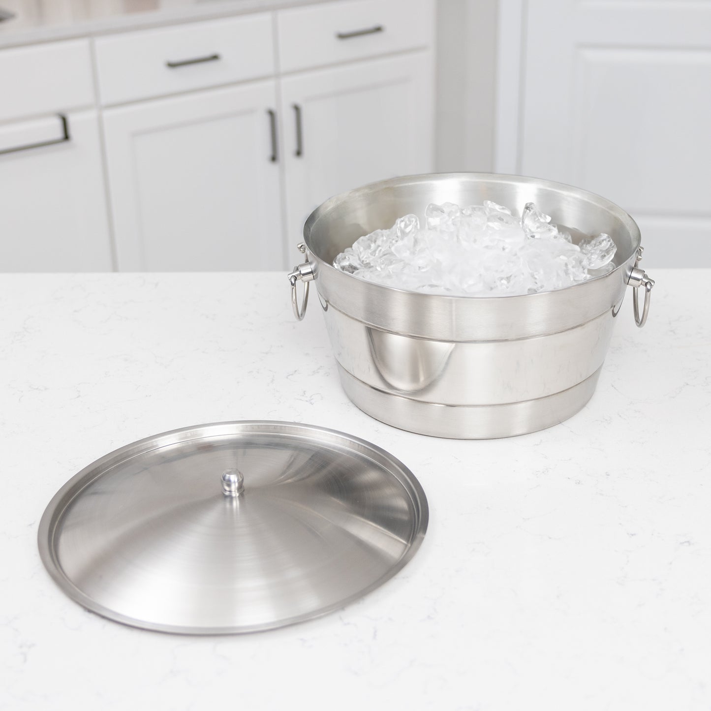 Personalized Ice Bucket with Lid - Brush Ribbed Stainless Steel Anchored by BREKX