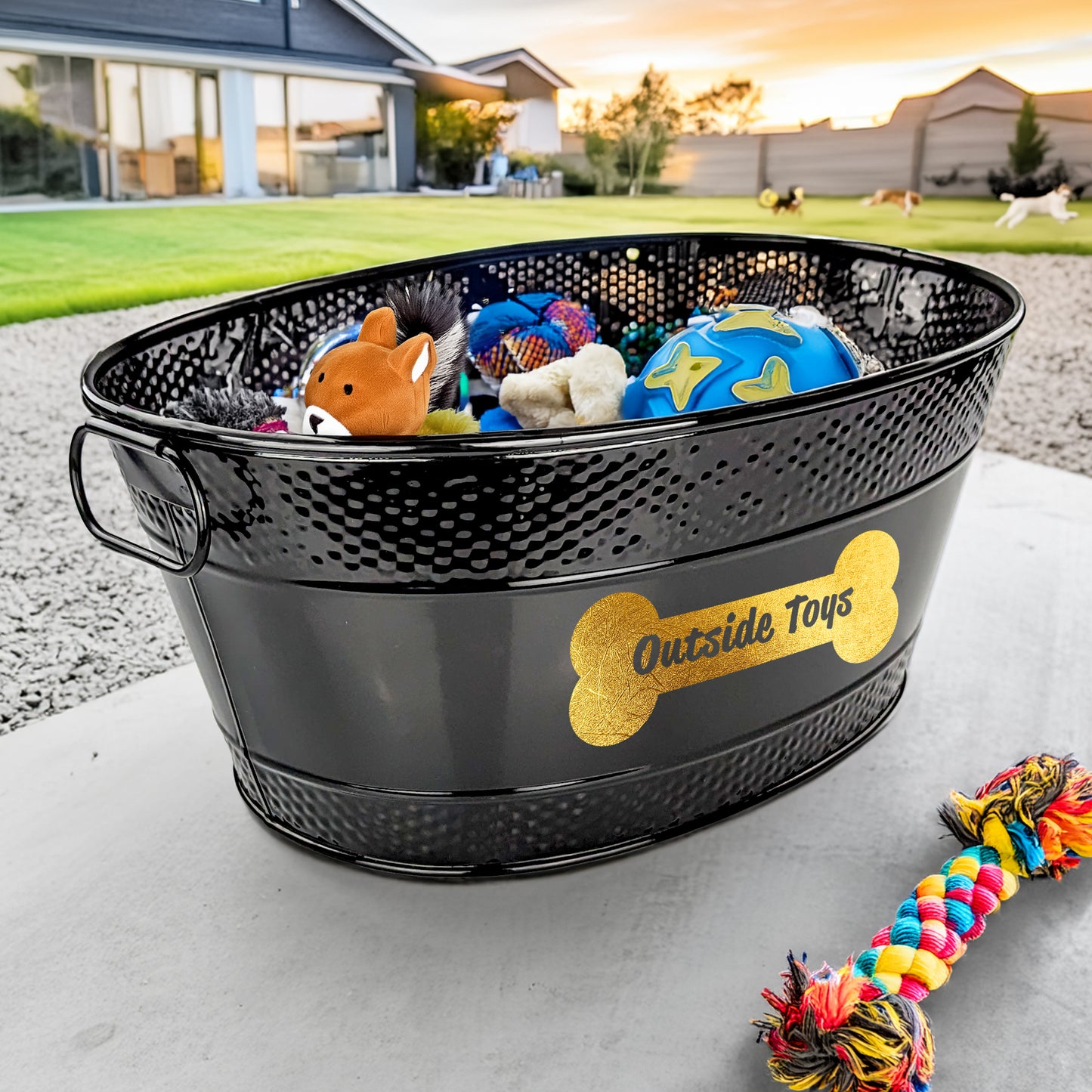 Personalized Metal Dog Toy Bin - Medium 15qt in Black